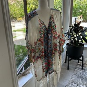 Johnny Was Fringe Kimono White/Multi color